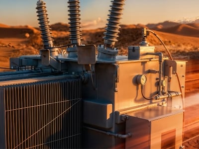 Sunsetting behind pylons