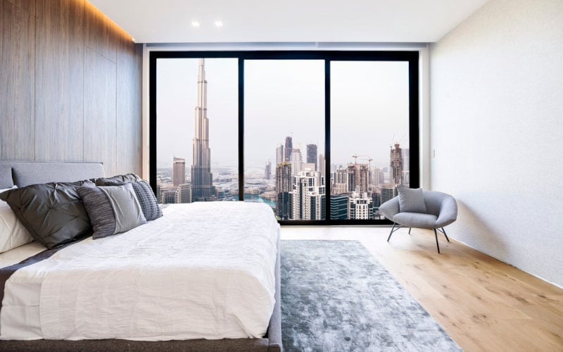 Dubai hotel suite with skyline view